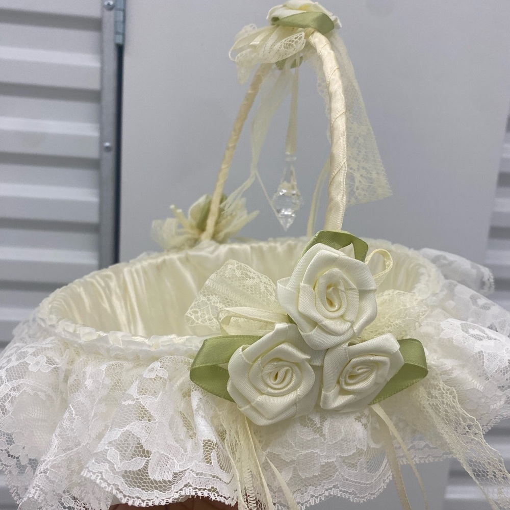 Elegant Cream Lace Basket with Floral Accents
